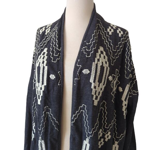 Lucky Lotus Softest Knitwear Womens M Open Cardigan Sweater Embroidered Gray - Picture 1 of 7